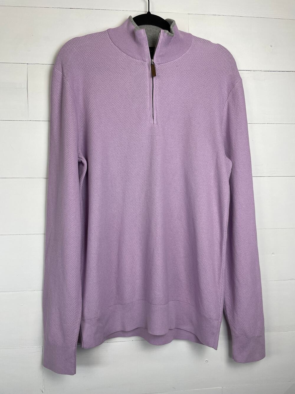 NWT The Mens Store Bloomingdale's Cotton Birdseye 1/2-Zip Sweater L Orchid Bloom